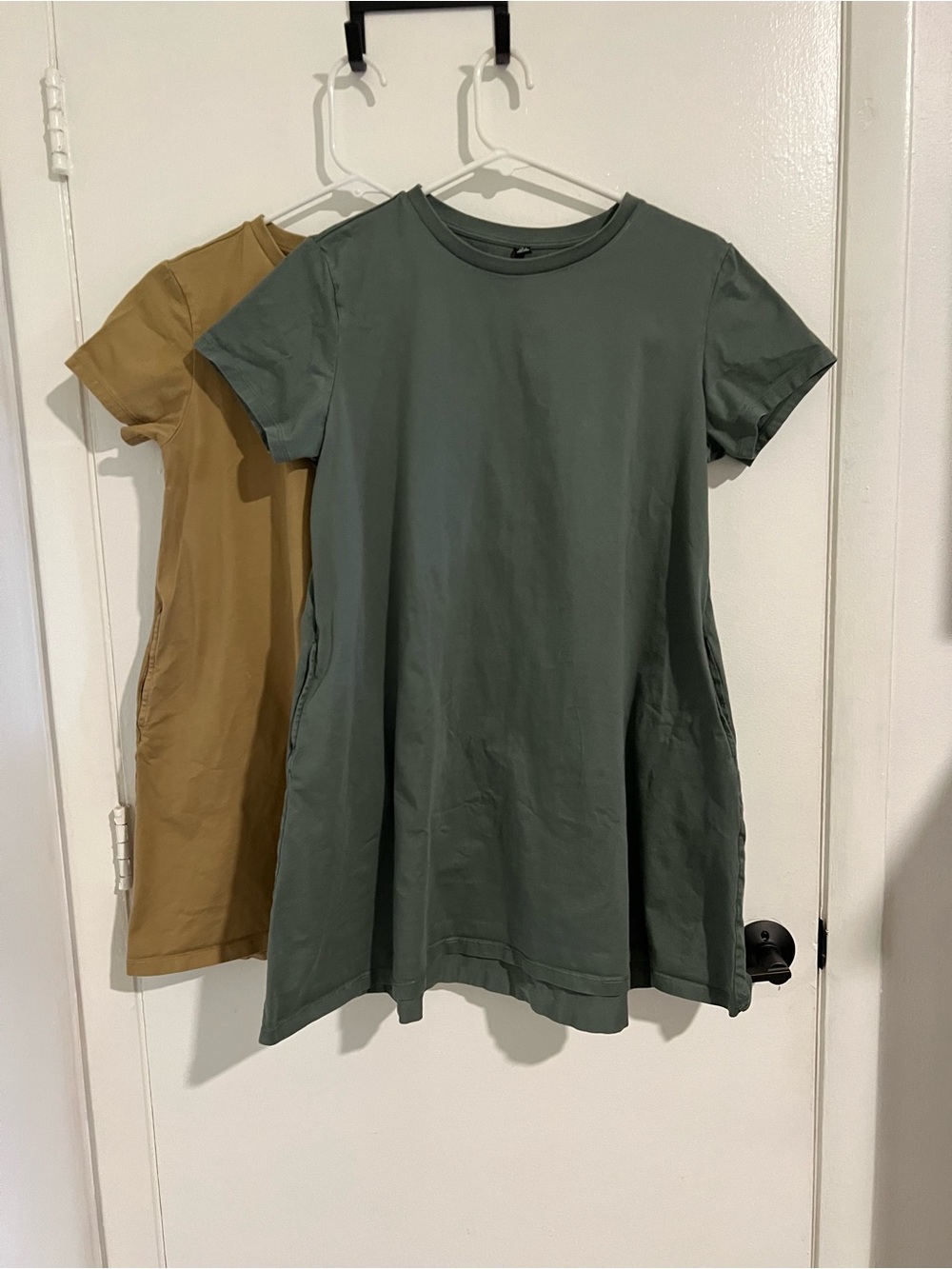 Uniqlo set of TWO A-Line Tunic Dresses, sizes S and L, green&brownish